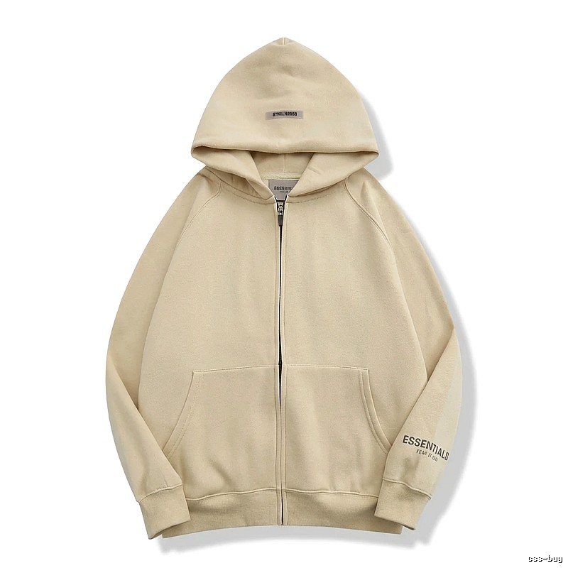 ESSENTIALS minimalist style beige hooded sweatshirt with drawstring