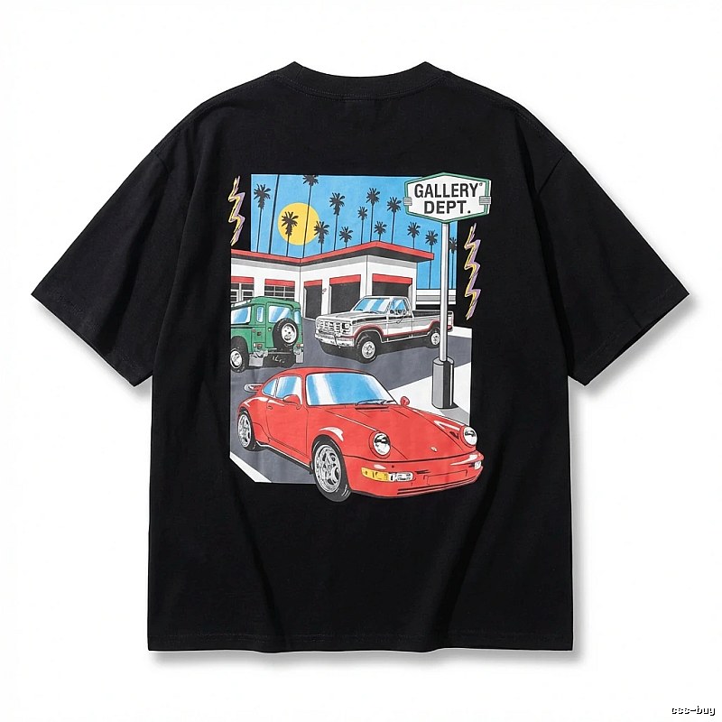 Gallery Dept. Black T-shirt with Automotive Pattern Style