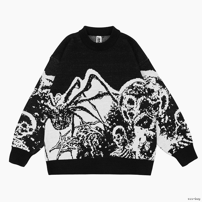 Gift Ready Anime graphic sweater Black Knit Top with Fresh Pattern