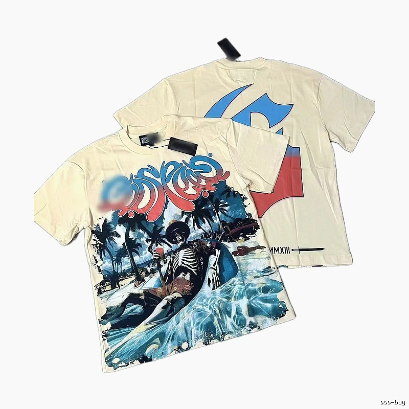 GOD Skeleton Print American Style Off-white Short-sleeve T-shirt