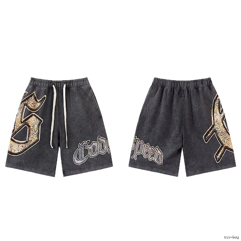 Godspeed Gothic Print Vintage Charcoal Gray Shorts