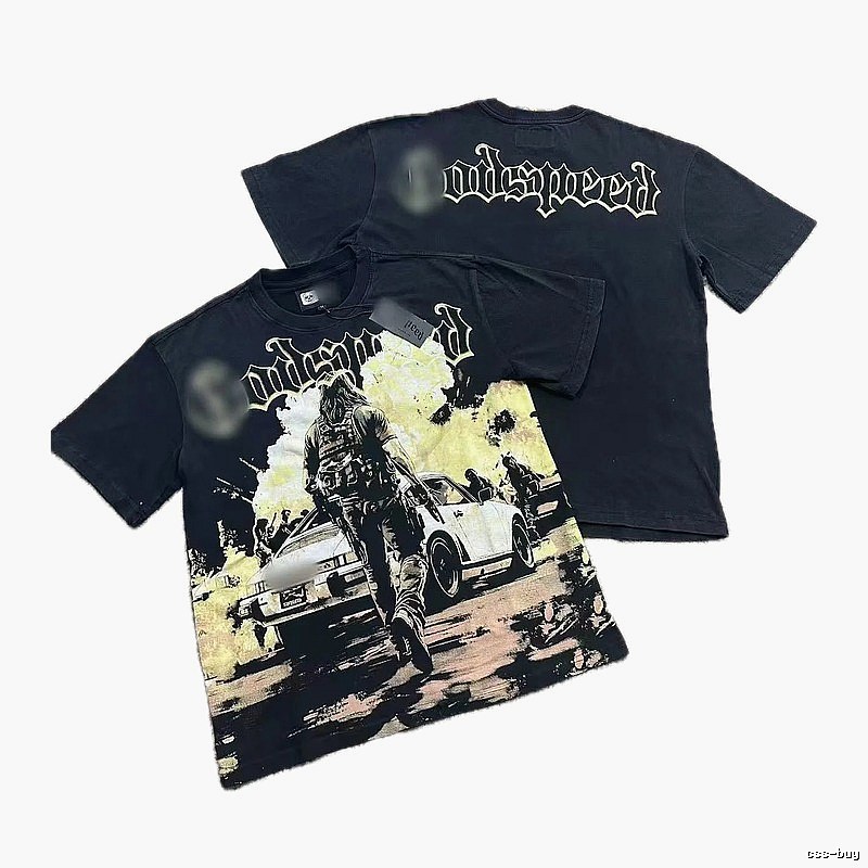 Godspeed Gunfight Print Vintage-Style Black T-Shirt