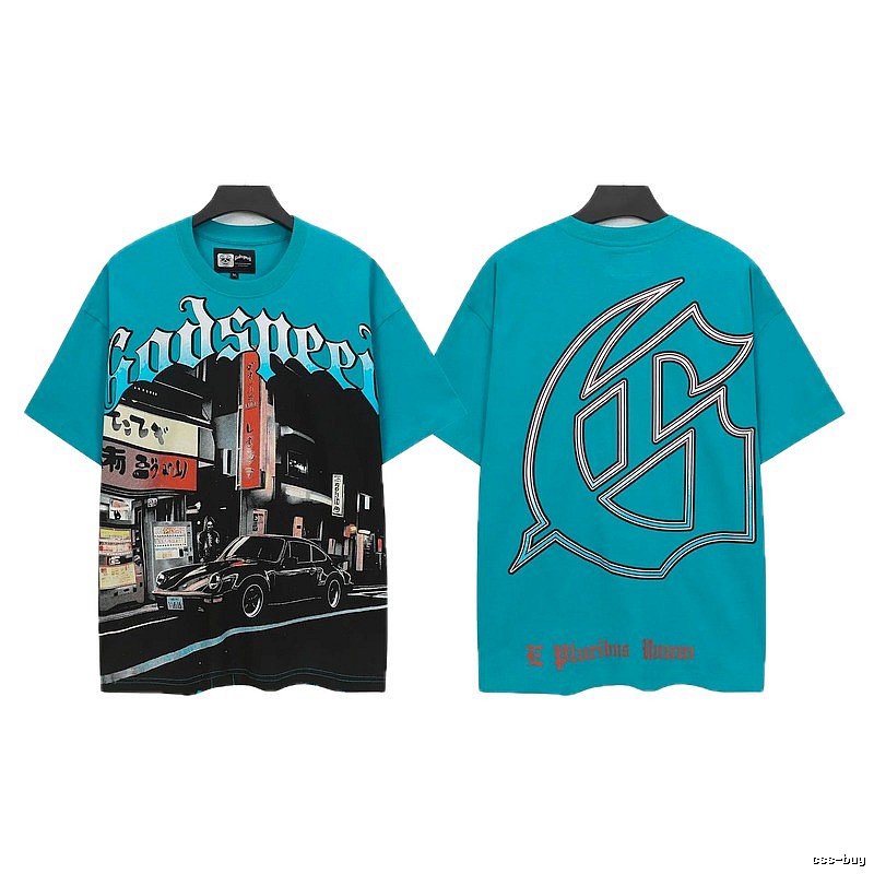Godspeed Vintage Street Bike Print Lake Blue T-Shirt
