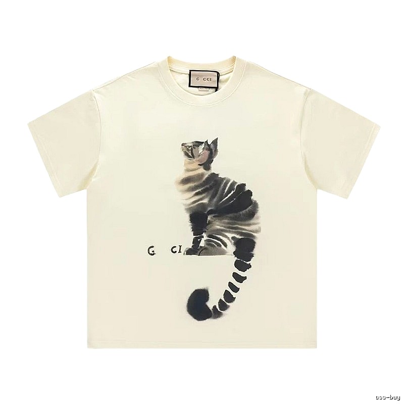 Gucci Cat Print Casual Off-White Short-Sleeve T-Shirt