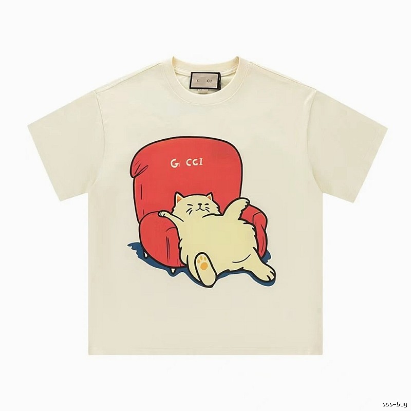 Gucci Cat Print Casual Off-White T-Shirt
