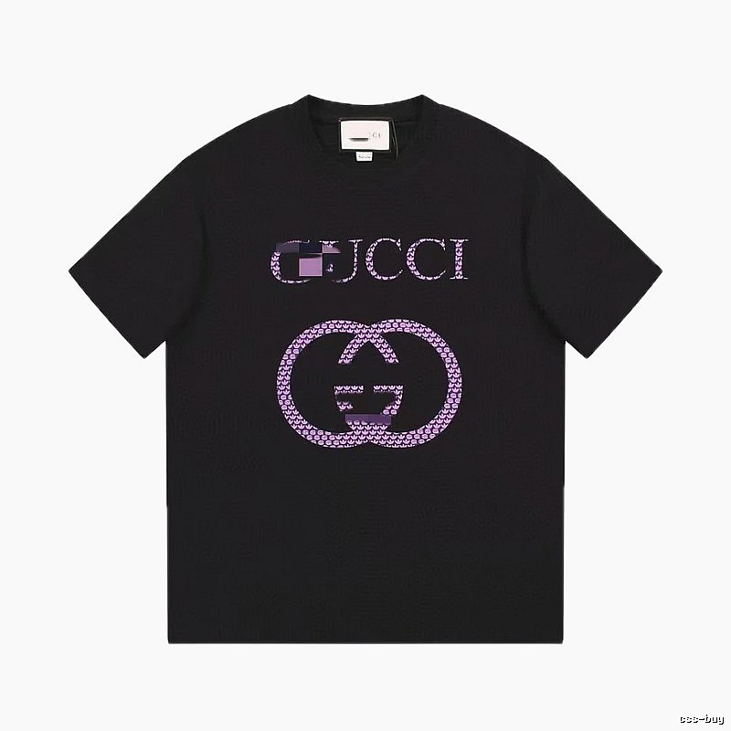 Gucci Double G Trendy Style Black and Purple Short Sleeve T-Shirt