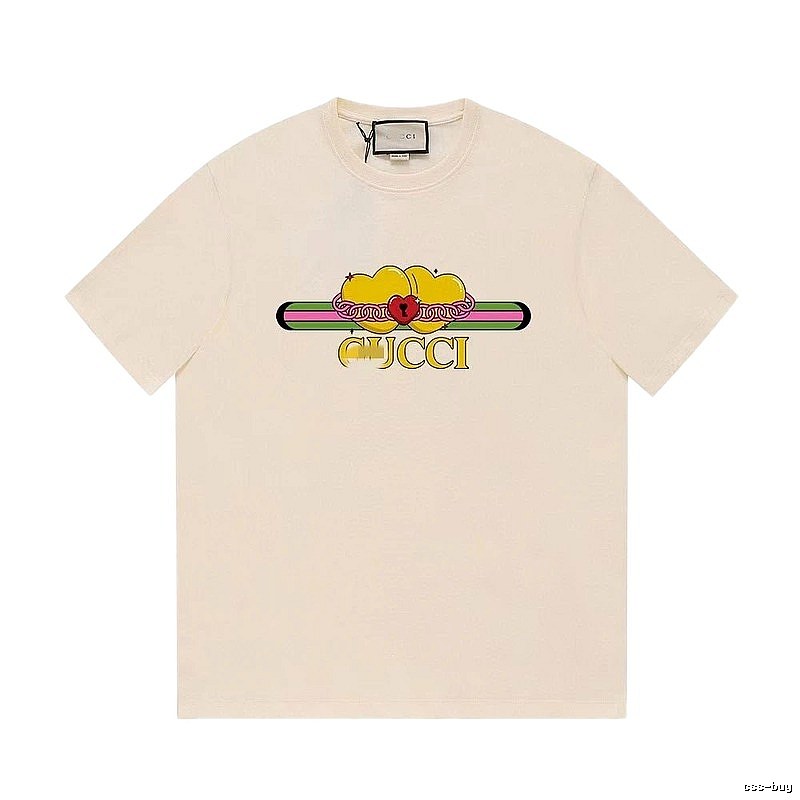 Gucci Double Heart Print Casual Style Off-White T-Shirt