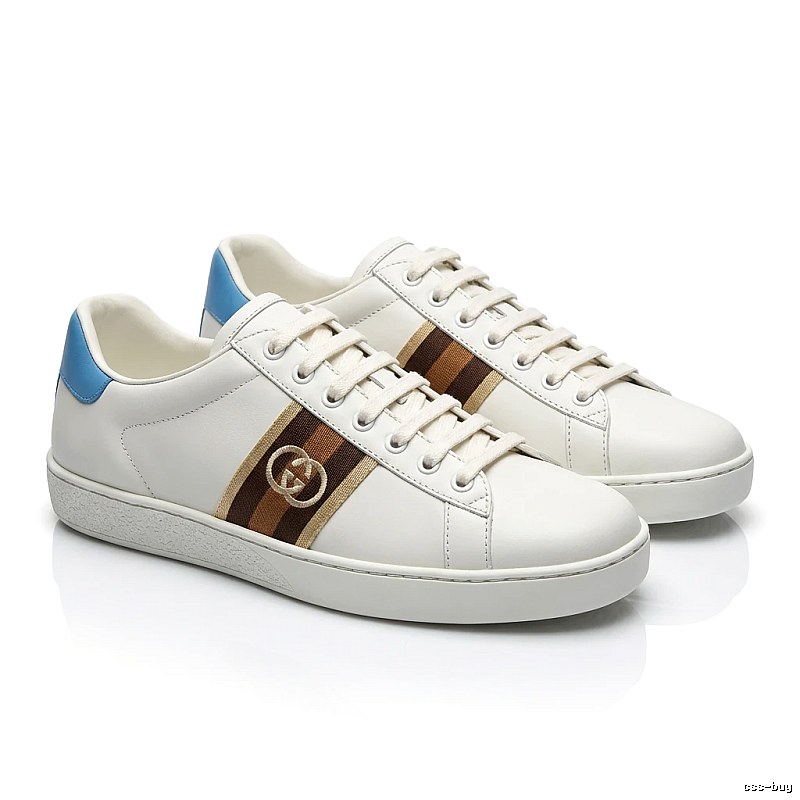 Gucci retro-style white and blue color-blocking sneakers