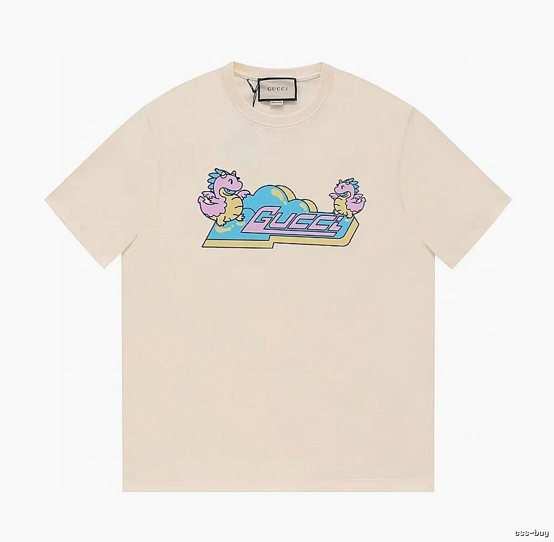 Gucci Year of the Dragon Collection Cartoon Style Off-white Short Sleeve T-shirt