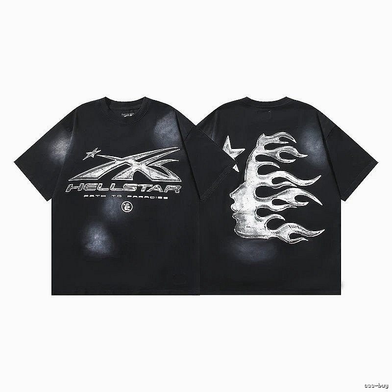 Hellstar Distressed Flame Street Style Black T-Shirt