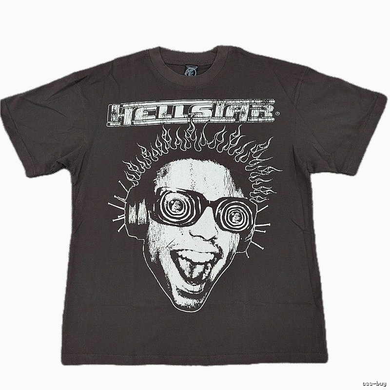 Hellstar Flame Portrait Street Style Charcoal Gray T-shirt