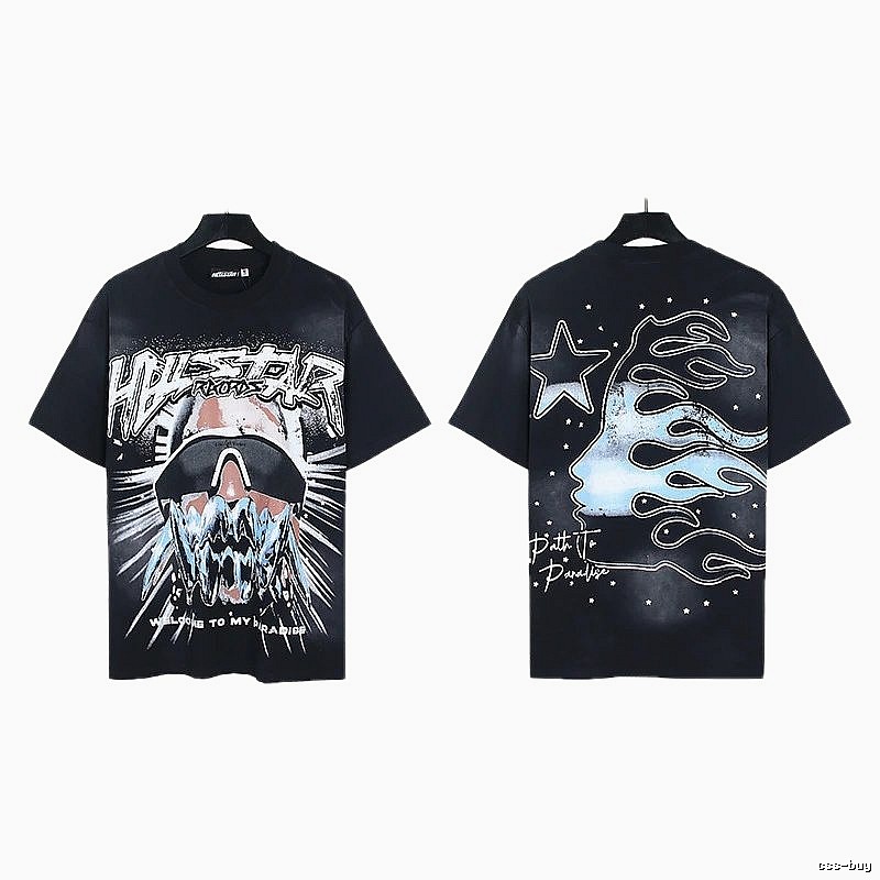 Hellstar Flame Print Street Style Black T-Shirt