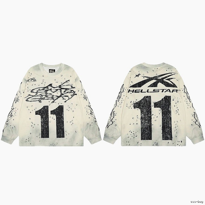 Hellstar No.11 Distressed Street Style Off-white Long Sleeve T-shirt