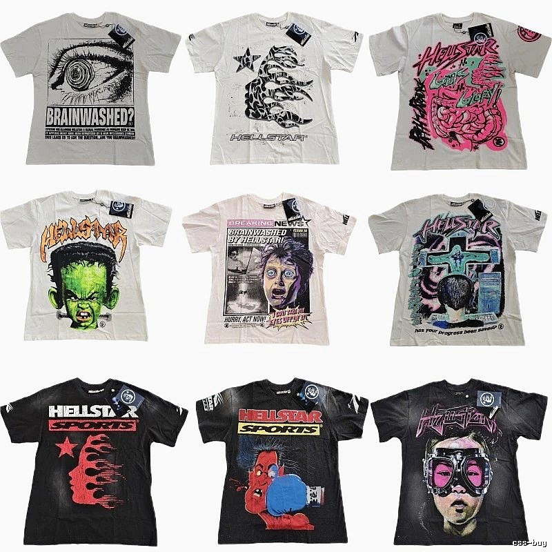 Hellstar Print Street Style Black and White T-shirt