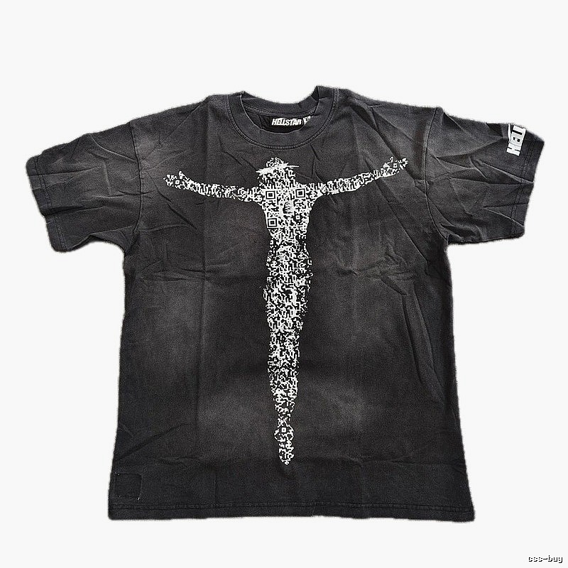 Hellstar QR Code Jesus Street Style Distressed Black T-Shirt