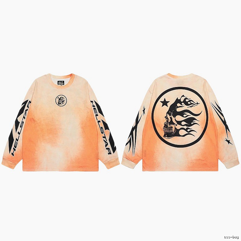 Hellstar Skeleton Flame Street Style Orange-dyed Long Sleeve T-Shirt