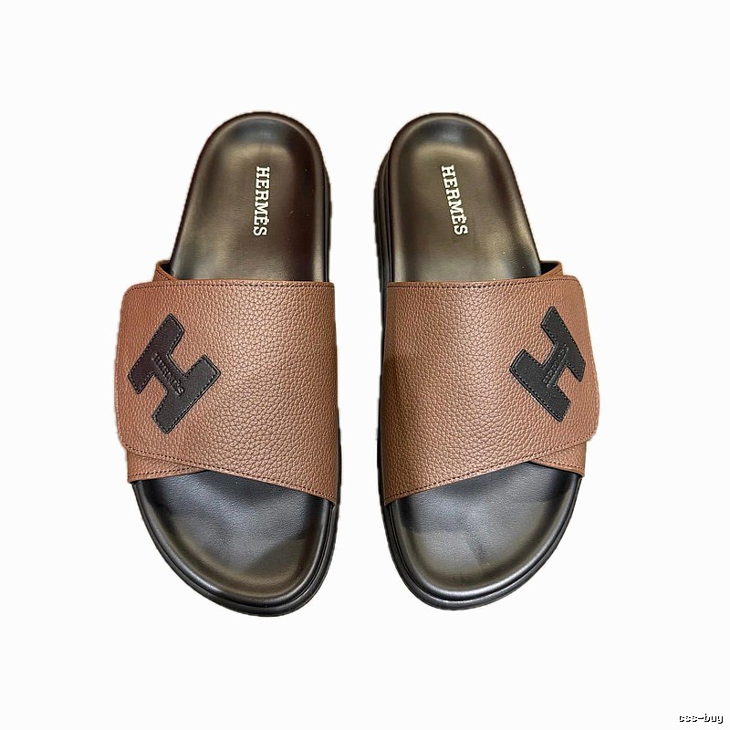 Hermès H-Logo Minimalist Brown Slide Sandals