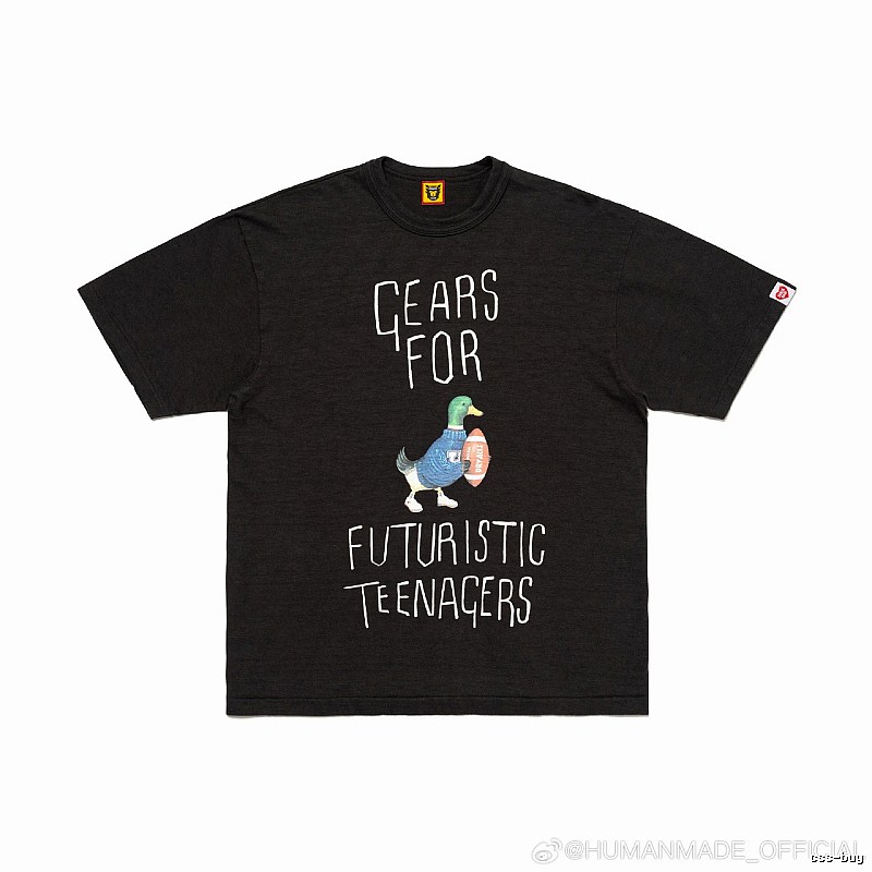 HUMAN MADE Green Duck Print Vintage Style Black T-Shirt