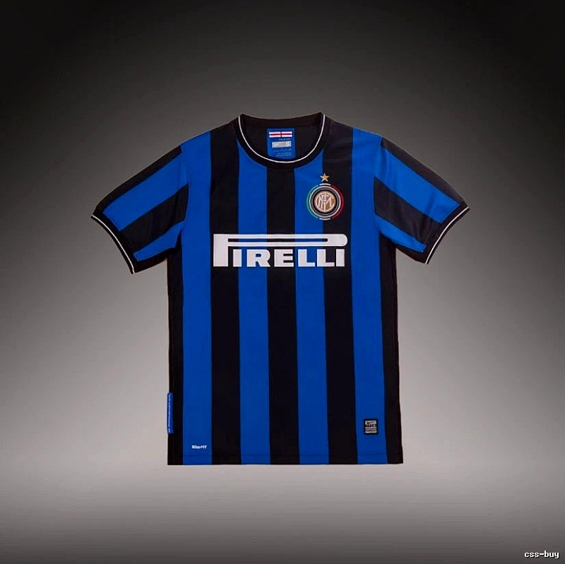 Inter Milan Monogram Brehme #3 soccer jersey Blue Black Striped for Layered Styling