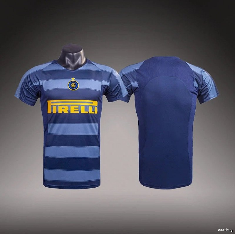 Inter Milan Summer Brehme #3 soccer jersey Blue Black Striped with Bold Graphic