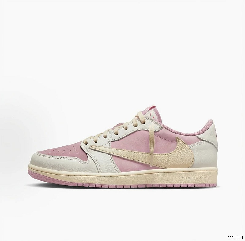 Jordan AJ1 Low-Top Pink and White Athletic Shoes