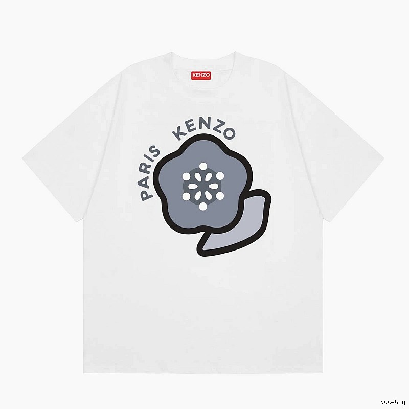 KENZO Begonia Print Casual Style White T-Shirt