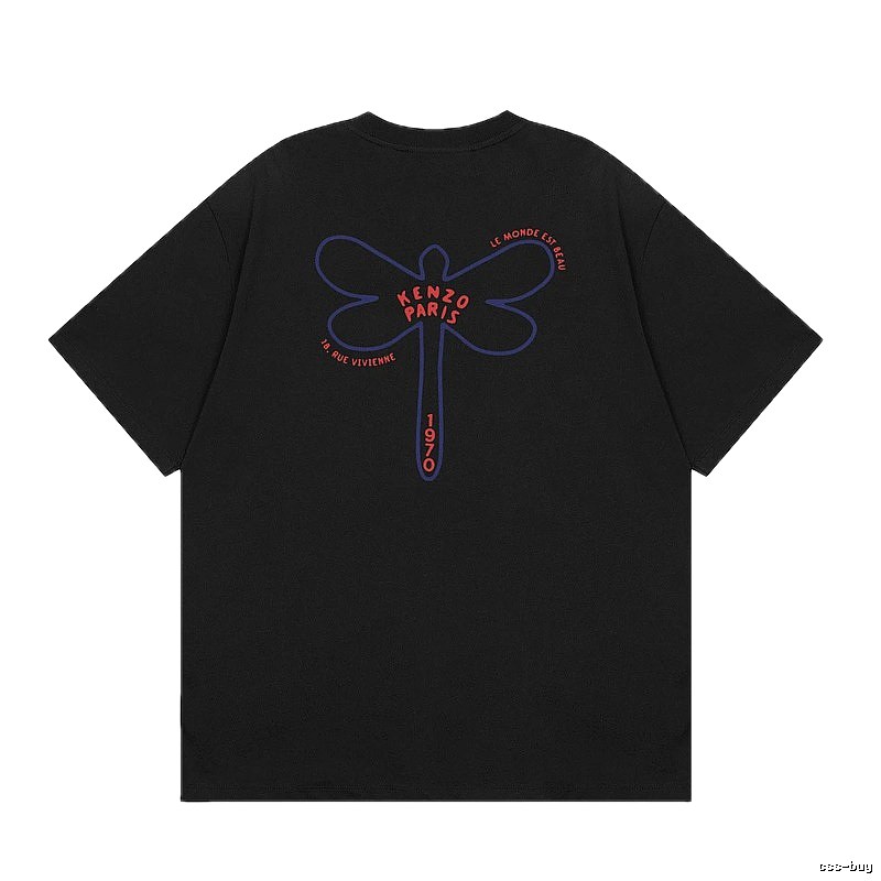 KENZO Dragonfly Print Trendy Style Black T-shirt