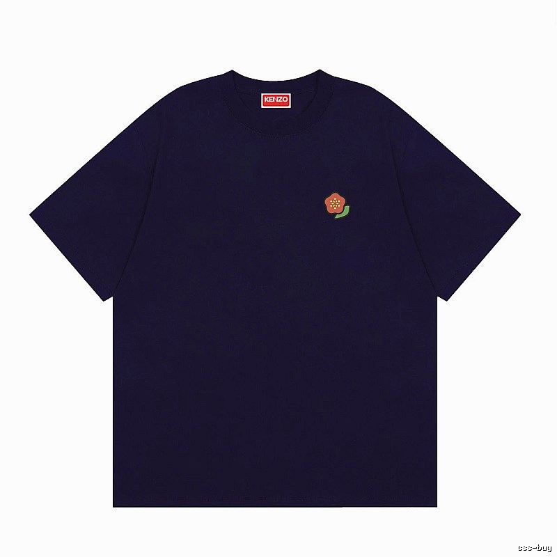 KENZO Minimalist Crabapple Flower Navy Blue Short Sleeve T-Shirt