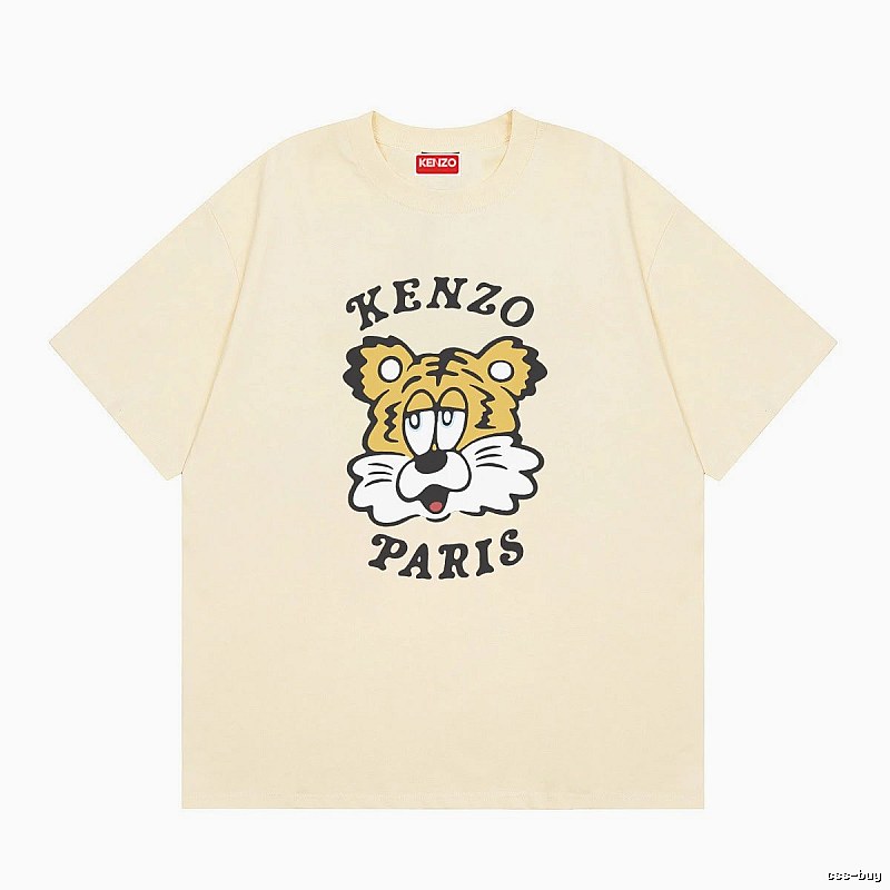 KENZO Tiger Head Print Trendy Style Beige T-shirt