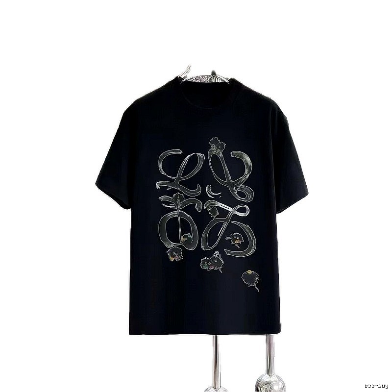 LOEWE Graffiti Print Cool Edgy Style Black Short-sleeve T-shirt