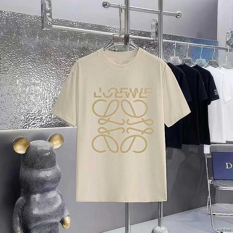 LOEWE Hot-stamped Minimalist Style Off-white Short-sleeve T-shirt