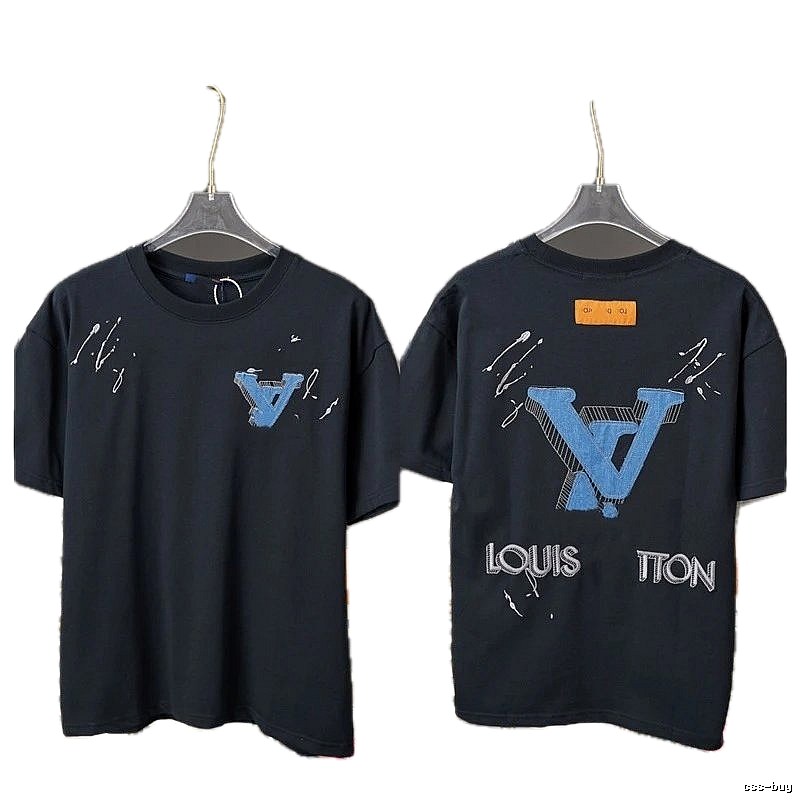Louis Vuitton Big V Embroidery Street Style Black T-Shirt