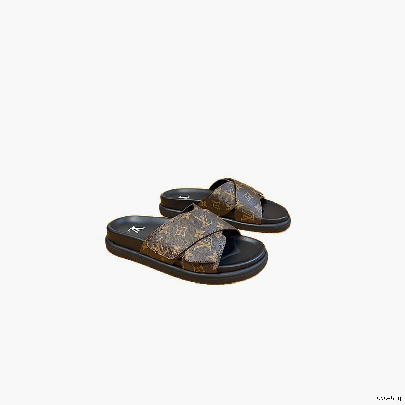 Louis Vuitton Classic Monogram Casual Brown and Black Slide Sandals