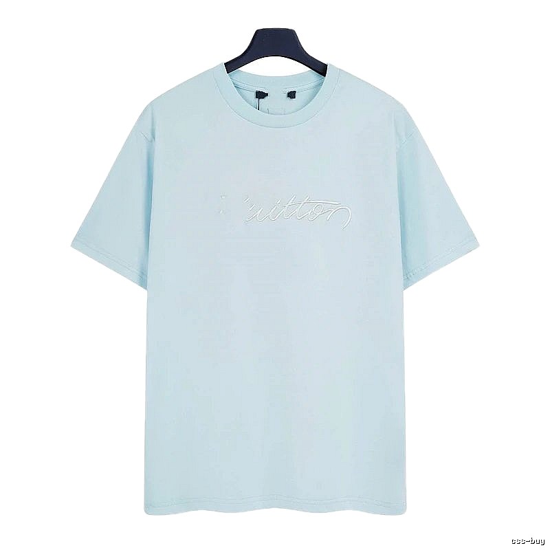 Louis Vuitton Embroidered Minimalist Style Light Blue Short-sleeve T-shirt