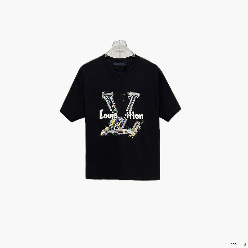 Louis Vuitton Ink-Splashing Graffiti Trendy & Cool Black Short-Sleeve T-Shirt