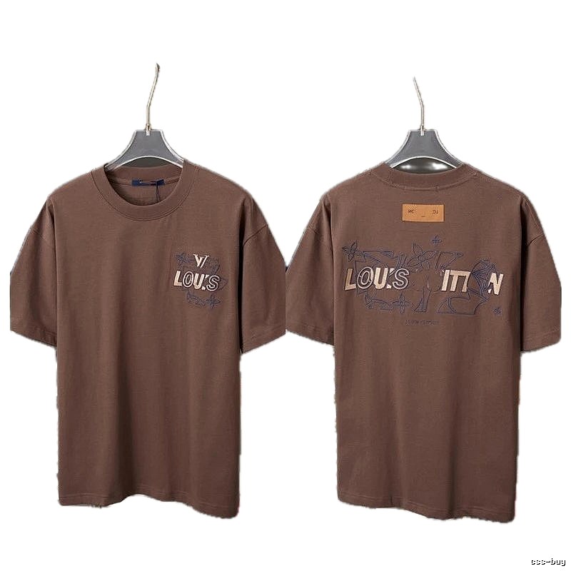 Louis Vuitton Monogram Embroidered Trendy Brown T-Shirt