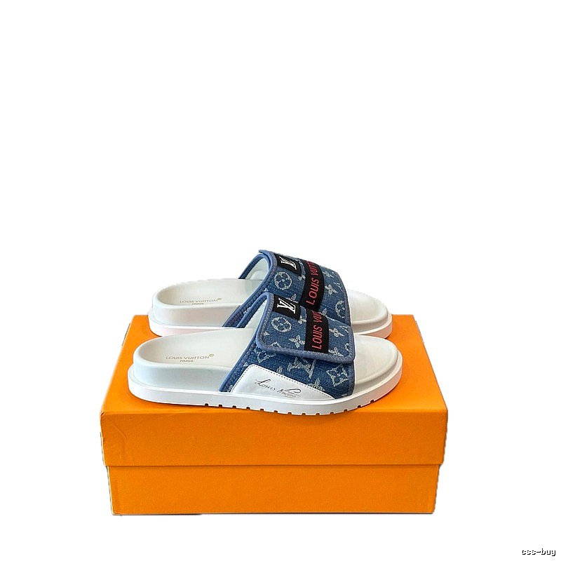 Louis Vuitton Monogram Trendy Denim Blue One-strap Slide Sandals