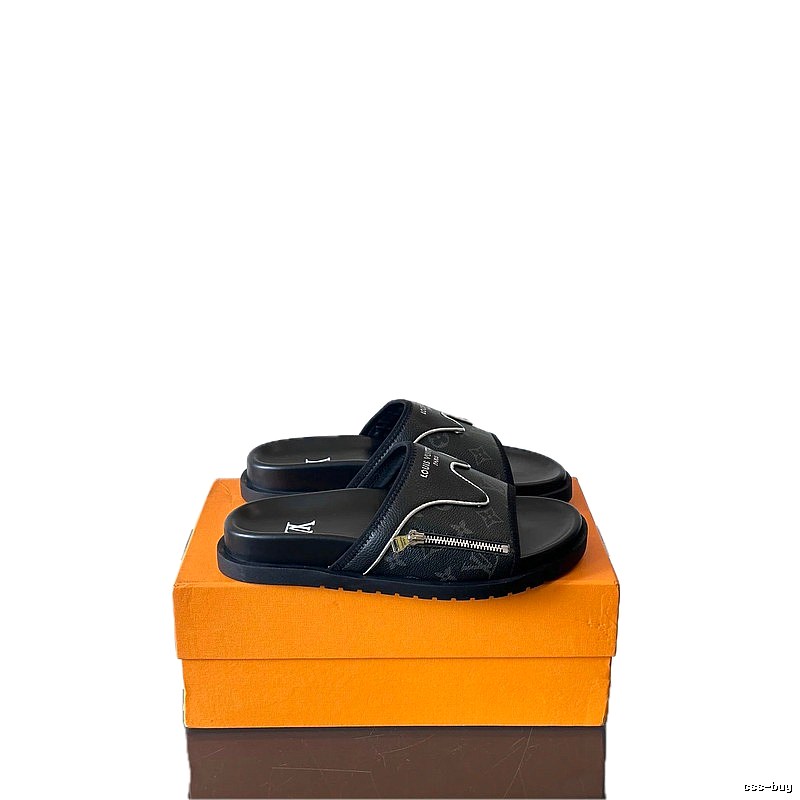 Louis Vuitton Monogram Trendy Style Black Slides