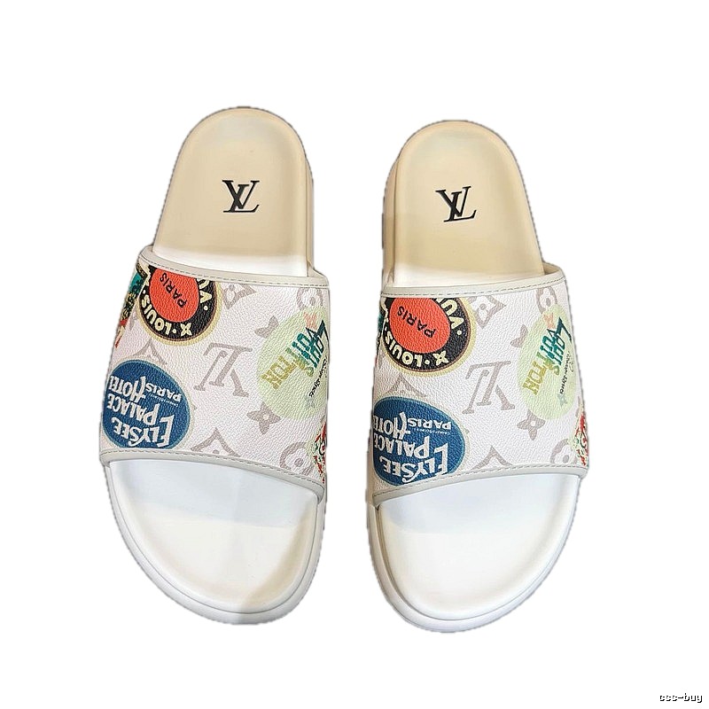 Louis Vuitton Postmark Print Trendy Style White Slippers