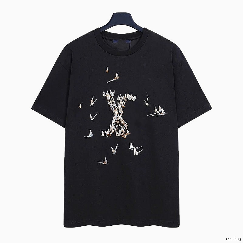 Louis Vuitton Sailboat Embroidered Trendy Black T-Shirt