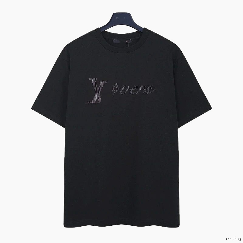 Louis Vuitton Trendy Black T-Shirt with Letter Embroidery