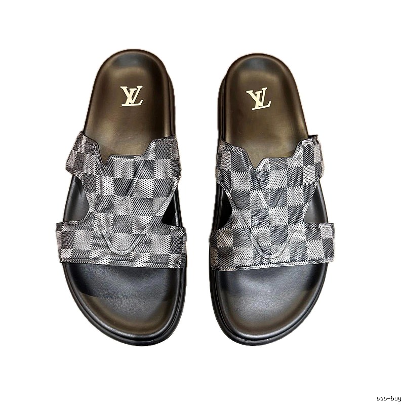 Louis Vuitton Trendy Cool Checkered Grey-Black Slippers