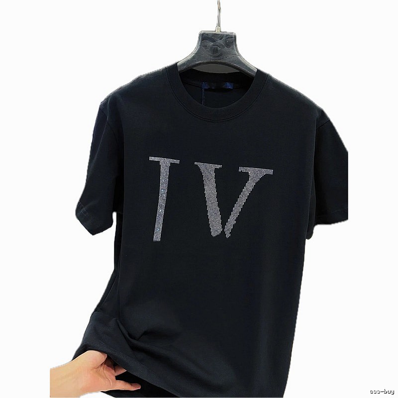Louis Vuitton Trendy Style Black T-shirt with Hot-fix Rhinestones