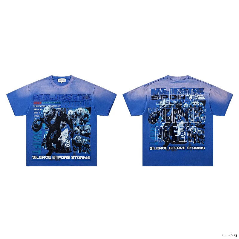 MAJESTIK American Street Style Gradient Blue Printed Short-sleeve T-shirt