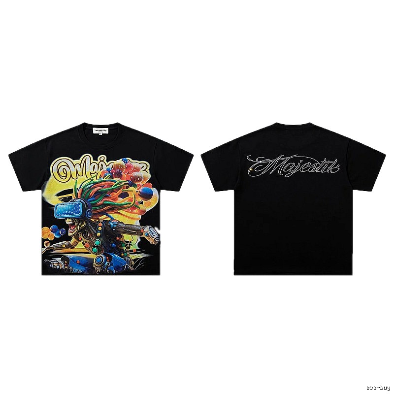 MAJESTIK Cyber Print Street Style Black T-Shirt