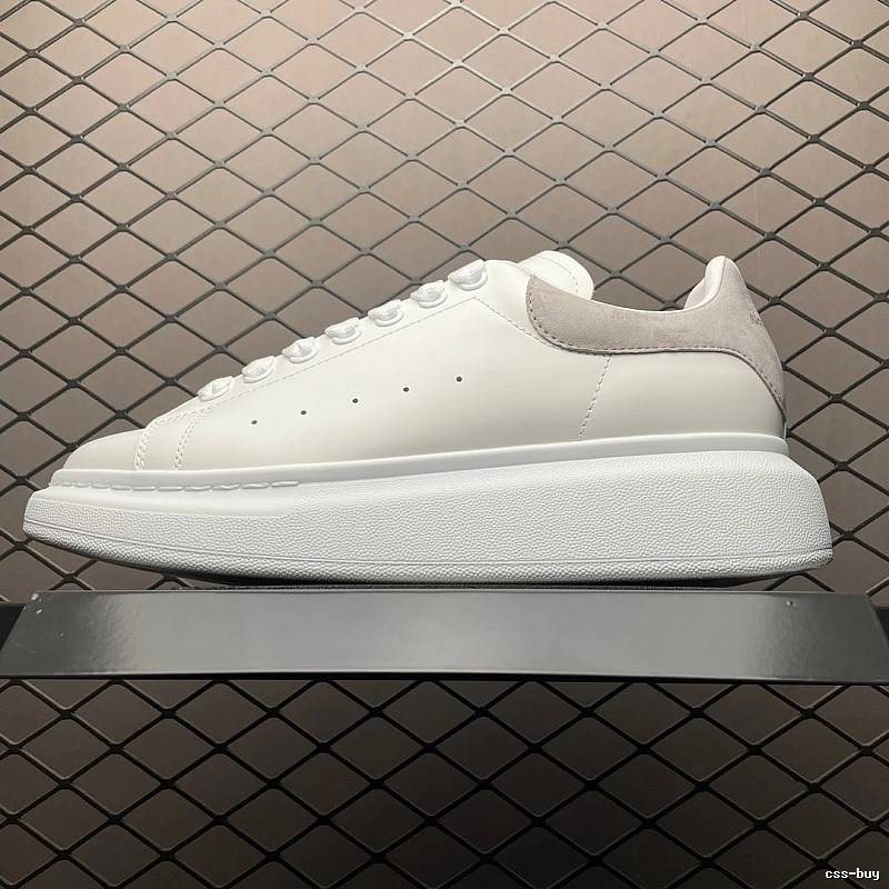 McQueen Oversized Sneakers, Clean Lace Panel in White and Taupe