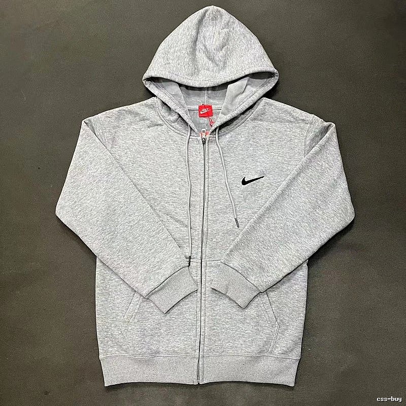 Nike Zip-Front Design Gray Zip Hoodie Daily Styling Swoosh