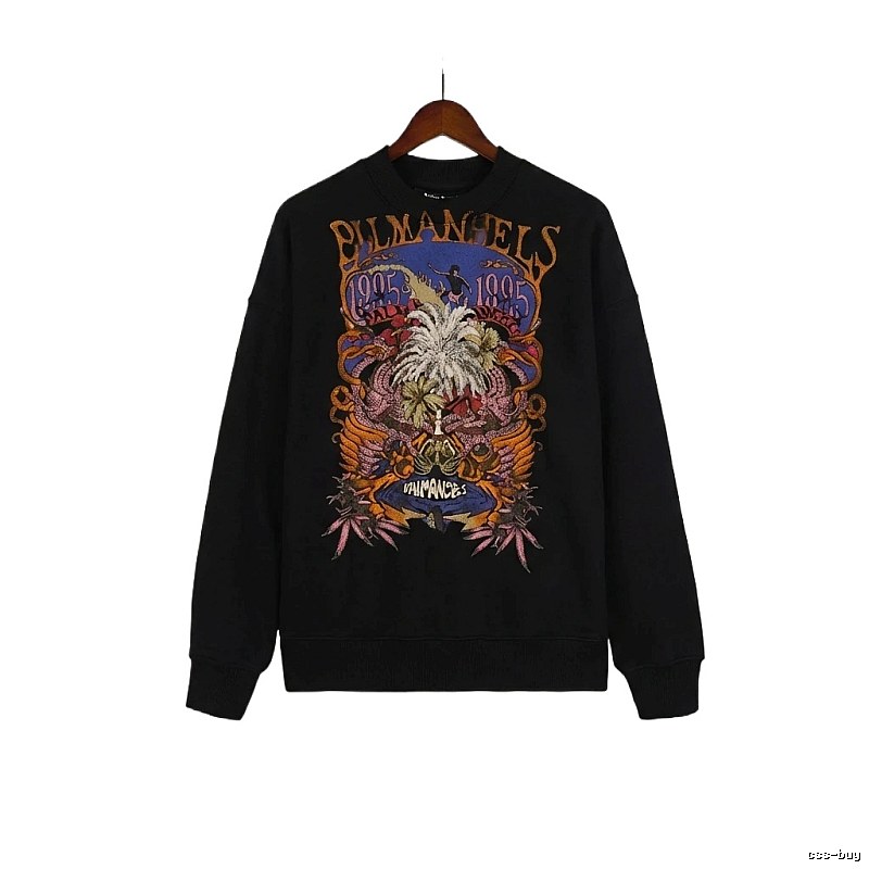 Palm Angels Printed Trendy and Cool Black Sweatshirt