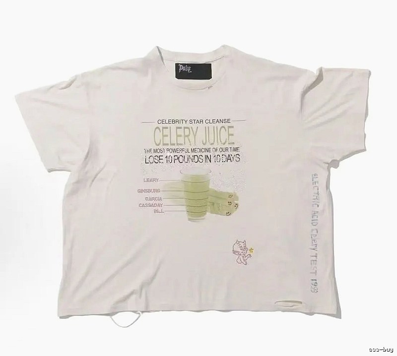 Paly Hollywood Celery Juice Print Vintage Style White T-Shirt