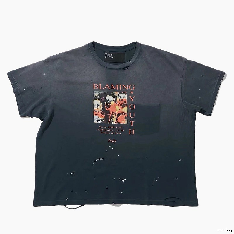 Paly Hollywood Distressed Print Vintage Charcoal Black T-Shirt